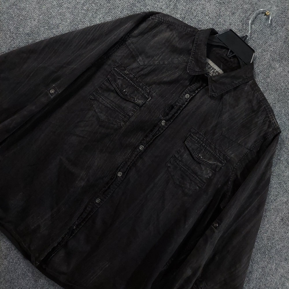 Surplus Shirt Mens XL‎ Black Solid Long Sleeve Metal Button Up Western Cowboy